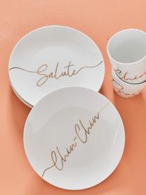 Sada porcelánových snídaňových talířů se zlatým nápisem Cheers, 4 díly, Porcelán, Bílá, zlatá, Ø 21 cm