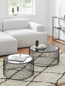 Couchtisch-Set Wire mit Glasplatte, 2er-Set, Gestell: Metall, pulverbeschichtet, Tischplatte: Sicherheitsglas, foliert, Schwarz, Set mit verschiedenen Größen