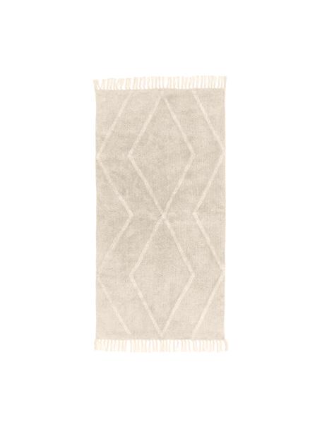 Ručne tuftovaný bavlnený koberec s diamantovým vzorom Bina, Béžová, biela, Š 80 x D 150 cm (veľkosť XS)