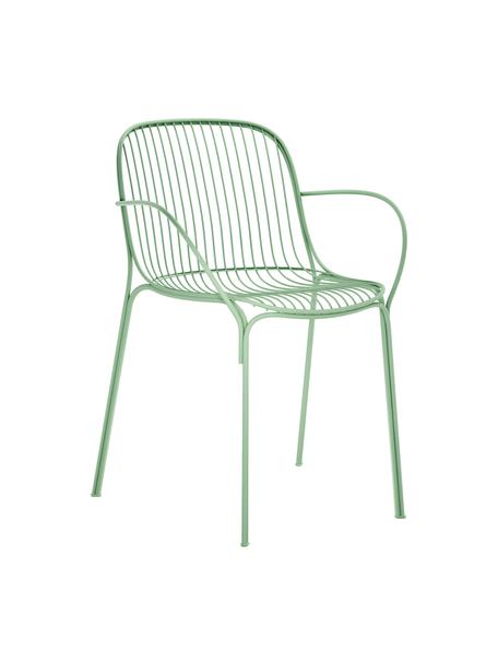 Zahradní židle s područkami Hiray, Pozinkovaná lakovaná ocel, Šalvějově zelená, Š 46 cm, V 55 cm