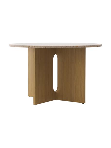 Tavolo rotondo con piano in arenaria Androgyne, Ø 120 cm, Struttura: pannello di fibra a media, Legno di quercia chiaro, sabbia, Ø 120 x Alt. 73 cm
