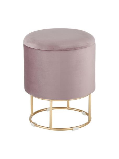 Tabouret en velours avec rangement Polina, Velours rose, Ø 35 x haut. 45 cm