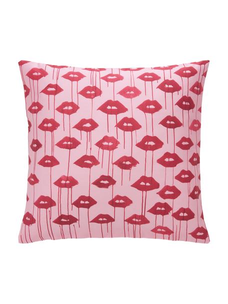 Taies d'oreiller design en satin de coton Kacy, 2 pièces, Rose, rouge, imprimé, larg. 65 x long. 65 cm
