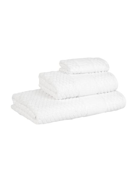 Set 3 asciugamani bianchi con motivo a nido d'ape Katharina, Bianco, Set in varie misure