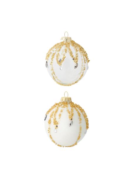 Set palline di Natale Flitter Ø 8 cm, 12 pz, Vetro, Bianco, trasparente, dorato, Ø 8 cm