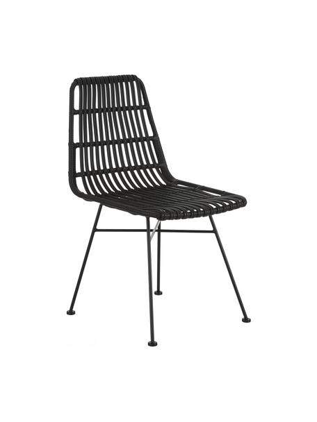 Sillas de ratán Costa, 2 uds., Asiento: polietileno, Estructura: metal con pintura en polv, Negro, An 47 x F 61 cm