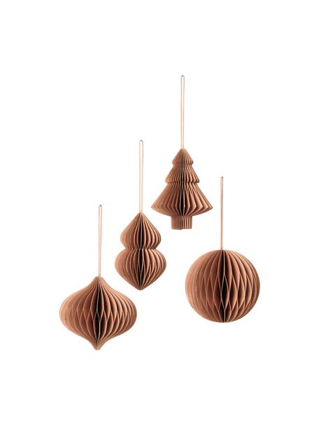 Adornos navideños Viola, 4 uds., Papel, Beige, Ø 9 x Al 10 cm