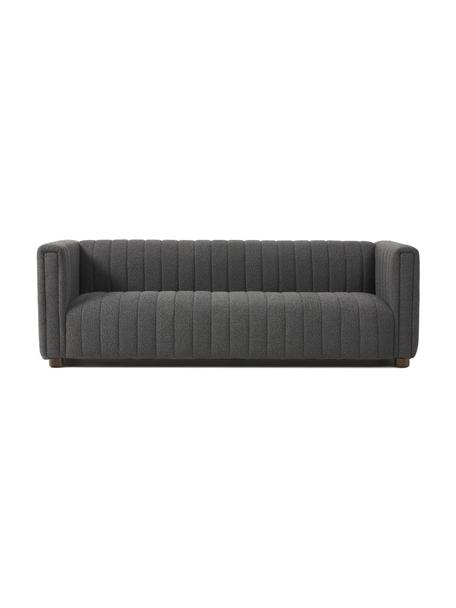 Divano 3 posti in bouclé color antracite con piedini in legno Antonio, Rivestimento: bouclé (100% poliestere) , Struttura: legno massiccio, compensa, Gambe: legno di quercia, Bouclè antracite, Larg. 217 x Alt. 71 cm