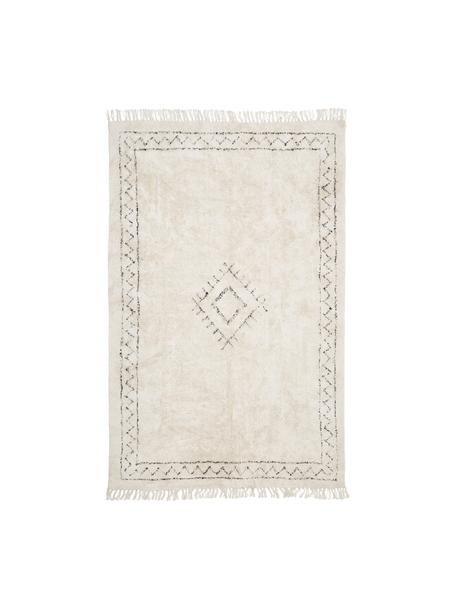 Handgetufteter Baumwollteppich Fionn mit Fransen, 100% Baumwolle, Beige, Schwarz, B 120 x L 180 cm (Größe S)