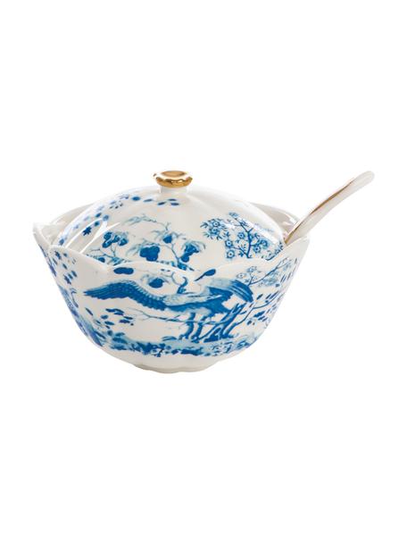 Sucrier fait main Hybrid, Porcelaine Fine Bone China, Bleu, blanc, couleur dorée, Ø 12 x haut. 9 cm