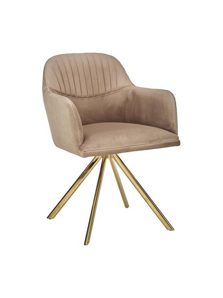 Samt-Drehstuhl Lola mit Armlehne, Bezug: Samtpolyester Der hochwer, Beine: Metall, galvanisiert, Samt Hellbraun, Goldfarben, B 53 x T 55 cm