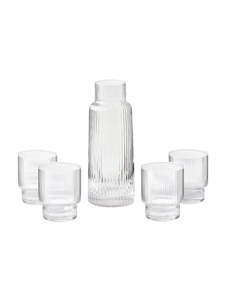 Set de jarra y vasos artesanales con relive Minna, 5 pzas., Vidrio soplado artesanalmente, Transparente, Ø 10 x Al 25 cm