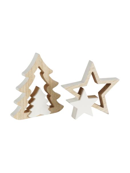 Deko-Figuren Ilga aus Holz, 2 Stück, Holz, beschichtet, Kunststoff, Beige, Weiß, Set mit verschiedenen Größen