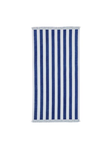 Serviette de plage à rayures franges Mare, 100 % coton
Grammage léger 380 g/m², Bleu, blanc, larg. 80 x long. 160 cm