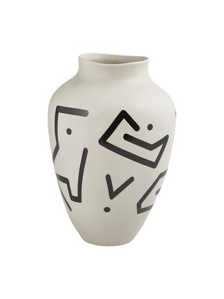 Große handgefertigte Vase Latona aus Steingut mit Muster, Steingut, Weiß, Ø 21 x H 30 cm