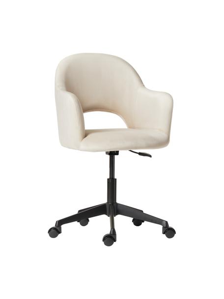 Chaise de bureau pivotante en velours avec accoudoirs Rachel, hauteur ajustable, Velours blanc crème, larg. 65 x prof. 68 cm