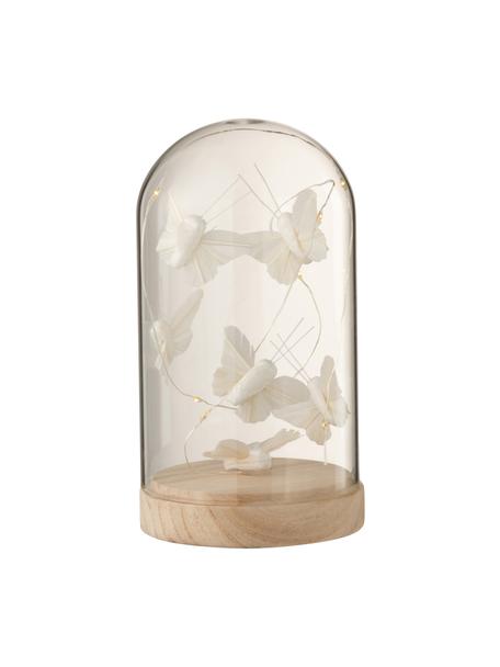 Pieza decorativos LED Bell, Vidrio, madera, Blanco, dorado, Ø 9 x Al 17 cm