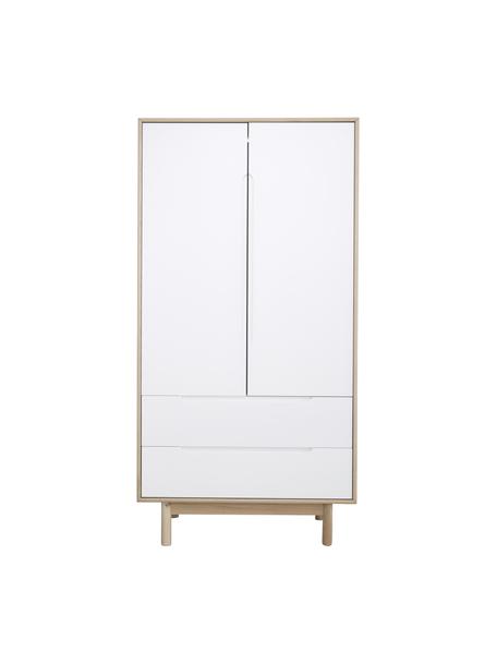 Armario Cassy, 2 puertas, Patas: madera de roble macizo, Madera clara, blanco, An 100 x Al 195 cm