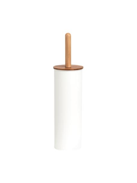 Toiletborstel Tallin, Houder: gecoat metaal, Deksel: bamboe, Wit, Ø 10 x H 38 cm