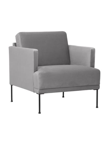 Fluwelen fauteuil Fluente met metalen poten, Bekleding: fluweel (hoogwaardig poly, Frame: massief grenenhout, FSC-g, Poten: gelakt metaal, Fluweel lichtgrijs, B 74 x D 85 cm