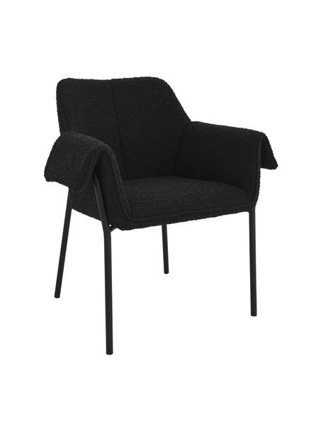 Bouclé fauteuils met zwart effect, set van 2, Bekleding: 100 % polyester, Poten: gecoat metaal, Bouclé zwart, B 73 cm x D 54 cm