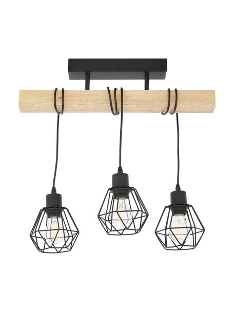 Plafondlamp Townshend van hout, Baldakijn: gelakt staal, Zwart, rubberhout, B 55 x H 36 cm
