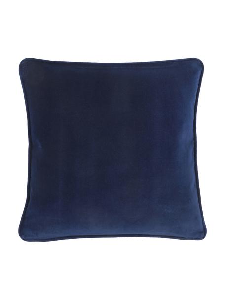 Housse de coussin velours bleu marine Dana, 100 % velours de coton, Bleu marine, larg. 50 x long. 50 cm