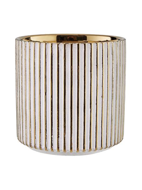 Portavaso a strisce in gres Goldie, Gres, Dorato, bianco, Ø 12 x Alt. 12 cm