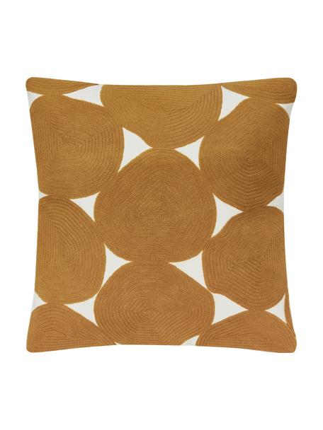Funda de cojín bordada de algodón Bardia, Exterior: 100% algodón Adorno, Ocre, blanco crema, An 45 x L 45 cm