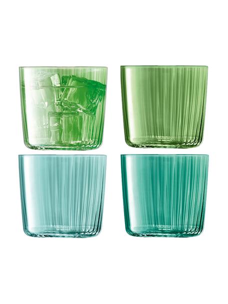 Vasos de colores con relieve de vidrio soplado artesanalmente Gemas, 4 uds., Vidrio soplado artesanalmente, Verde, Ø 8 x Al 7 cm