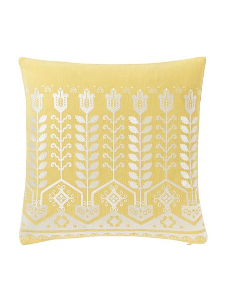 Poszewka na poduszkę z bawełny Jemima, Żółty, biały, S 45 x D 45 cm