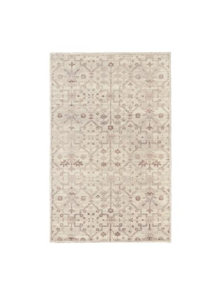 Kurzflor-Teppich Rosalie mit Ornamenten, handgewebt, 100 % Wolle, Beige,Rosa, B 120 x L 180 cm (Größe S)
