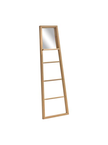 Scheve spiegel Flavina met licht houten frame en ladderplank, Lijst: hout, Licht hout, B 55 cm x H 180 cm