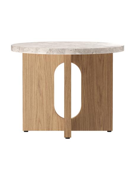 Stolik pomocniczy z blatem z piaskowca Ibiza, Blat: piaskowiec, Stelaż: drewno dębowe, Piaskowiec, jasne drewno dębowe, Ø 50 x W 39 cm