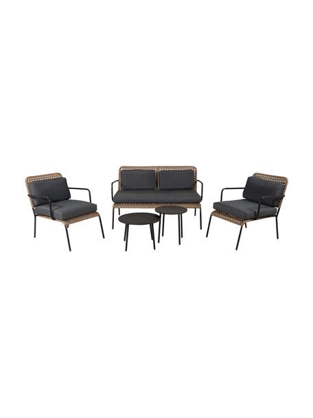 Tuinmeubelset Paola, 5-delig, Zwart, beige, Set met verschillende formaten