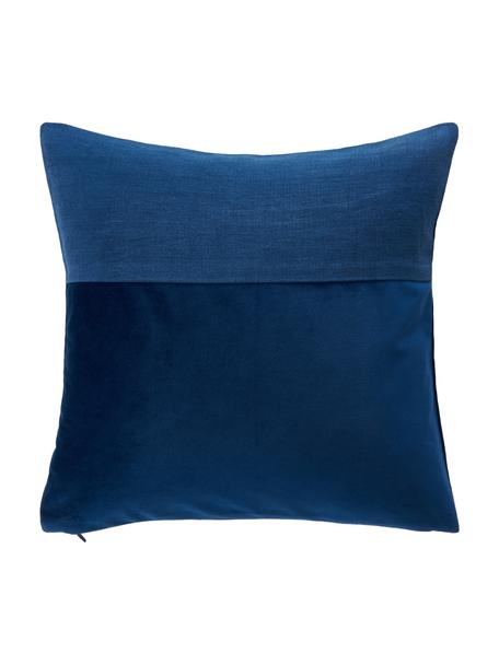 Federa arredo in velluto/lino blu scuro Adelaide, Blu scuro, Larg. 40 x Lung. 40 cm