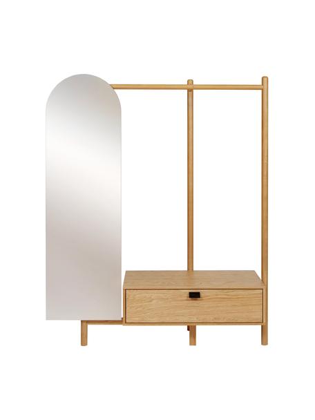 Garderobe Entry aus Eichenholz mit Spiegel, Gestell: Eichenholz, FSC®-zertifiz, Spiegelfläche: Spiegelglas, Griff: Leder, Eichenholz, B 149 x H 180 cm