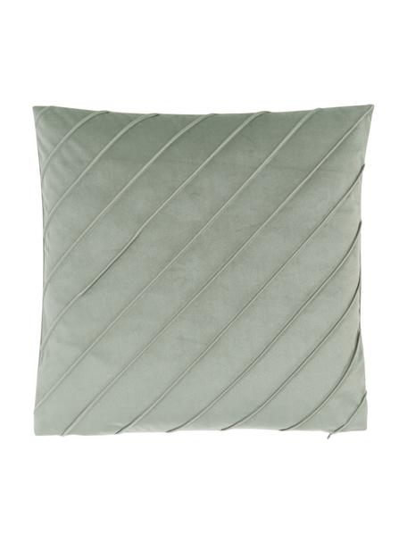 Housse de coussin en velours vert sauge Leyla, Velours (100 % polyester), Vert, larg. 50 x long. 50 cm