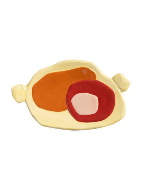 Handbemalte Servierplatte Chunky aus Porzellan, B 19 x T 12 cm, Porzellan, Gelb, Orange, Rot, Rosa, B 19 x T 12 cm