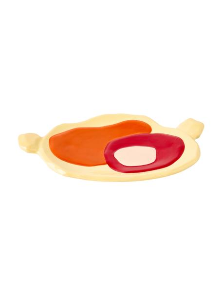 Handbeschilderde serveerplateau Chunky van porselein, B 19 cm, Porselein, Geel, oranje, rood, roze, B 19  x D 12 cm