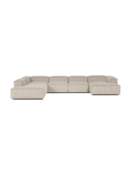 Canapé lounge modulable en velours côtelé Lennon, Velours côtelé beige, larg. 418 x prof. 68 cm, méridienne à gauche