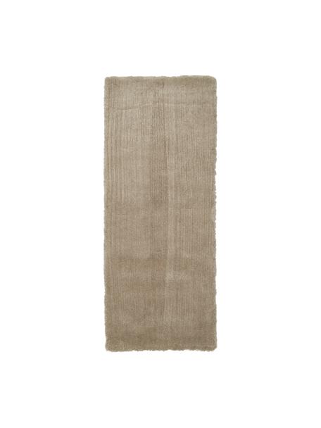 Pluizige hoogpolige loper Leighton in beige, Onderzijde: 70% polyester, 30% katoen, Beige-bruin, B 80 x L 200 cm