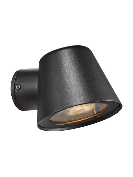 Outdoor wandlamp Aleria in zwart, Lampenkap: gecoat metaal, Diffuser: glas, Zwart, B 12 x H 11 cm
