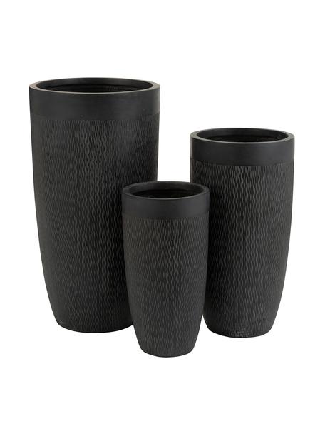 Set de macetas grandes Poros, 3 pzas., Cerámica, Negro, Set de diferentes tamaños