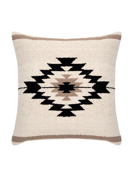 Tkana poszewka na poduszkę Toluca, 100% bawełna, Beżowy, czarny, S 45 x D 45 cm