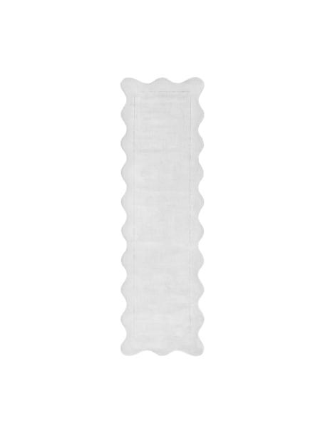 Ručně tkaný viskózový běhoun s vlnitým okrajem Wavy, Světle šedá, Š 75 cm, D 250 cm