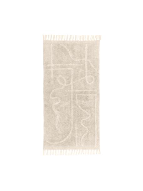 Handgetufteter Baumwollteppich Lines mit Fransen, Beige,Weiß, B 80 x L 150 cm (Größe XS)