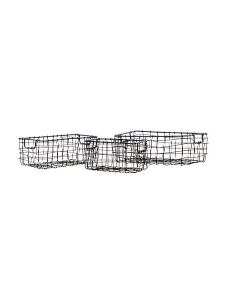 Set de cestas artesanales Mini, 3 uds., Metal recubierto, Negro, An 24 x Al 9 cm