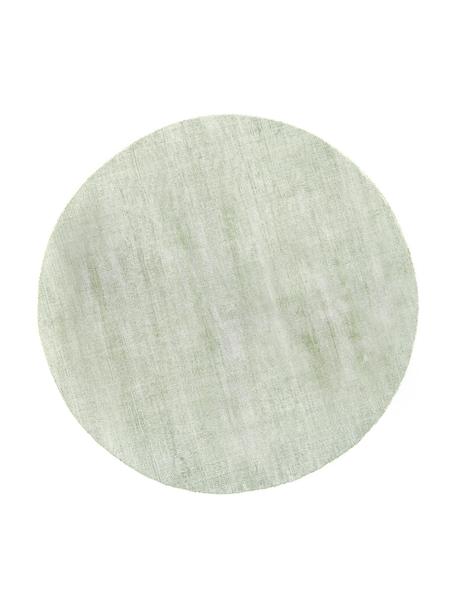 Alfombra redonda artesanal de viscosa Jane, Parte superior: 100% viscosa, Reverso: 100% algodón, Verde salvia, Ø 150 cm (Tamaño M)