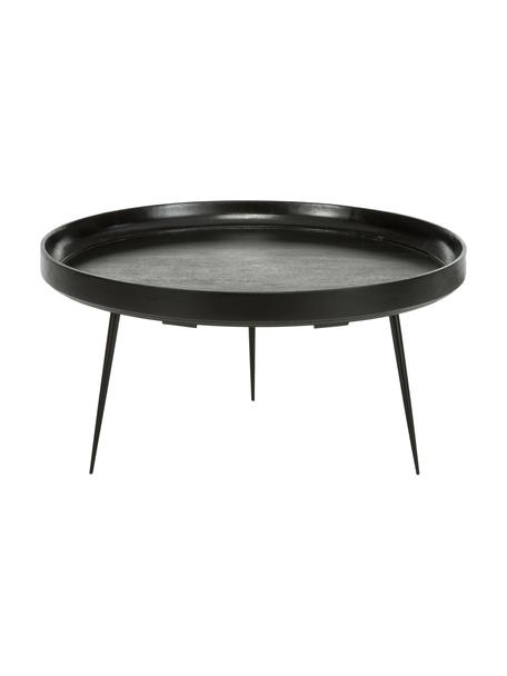 Runder Design-Couchtisch Bowl aus Mangoholz, Tischplatte: Mangoholz, lackiert, Beine: Stahl, pulverbeschichtet, Schwarz, Ø 75 x H 38 cm